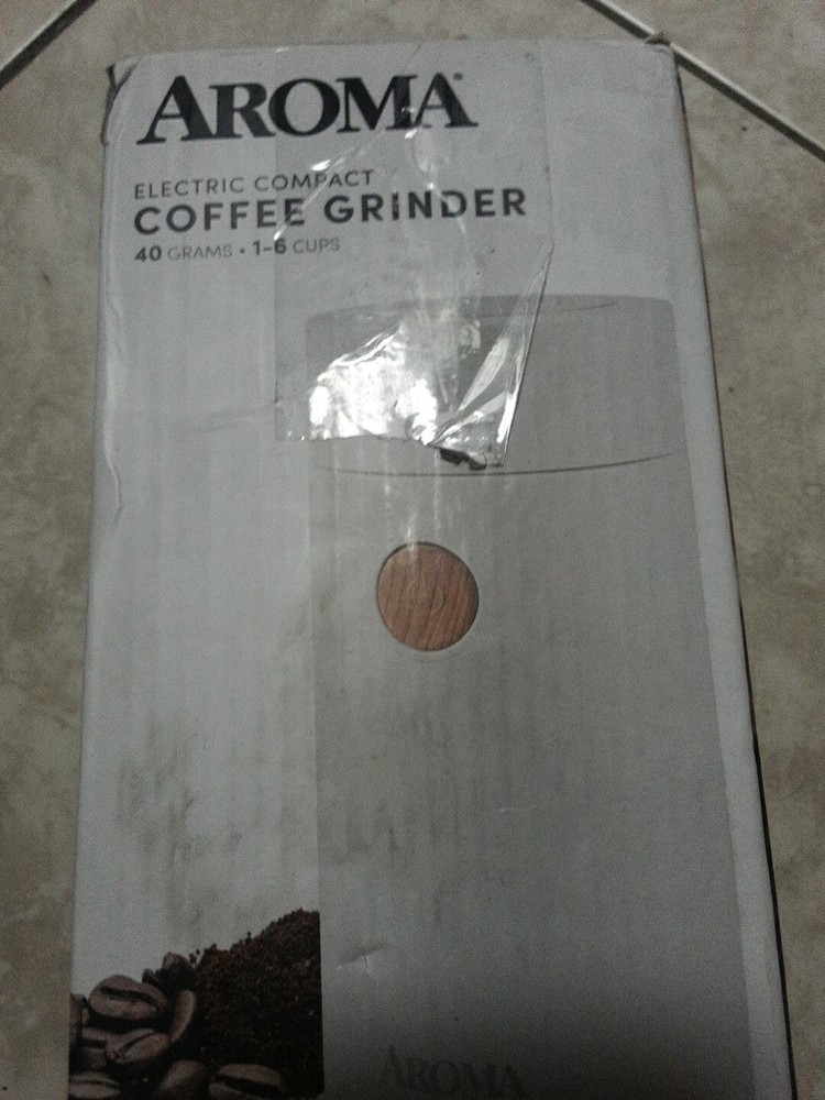 Aroma Electric Compact Coffee Grinder Open box new  White