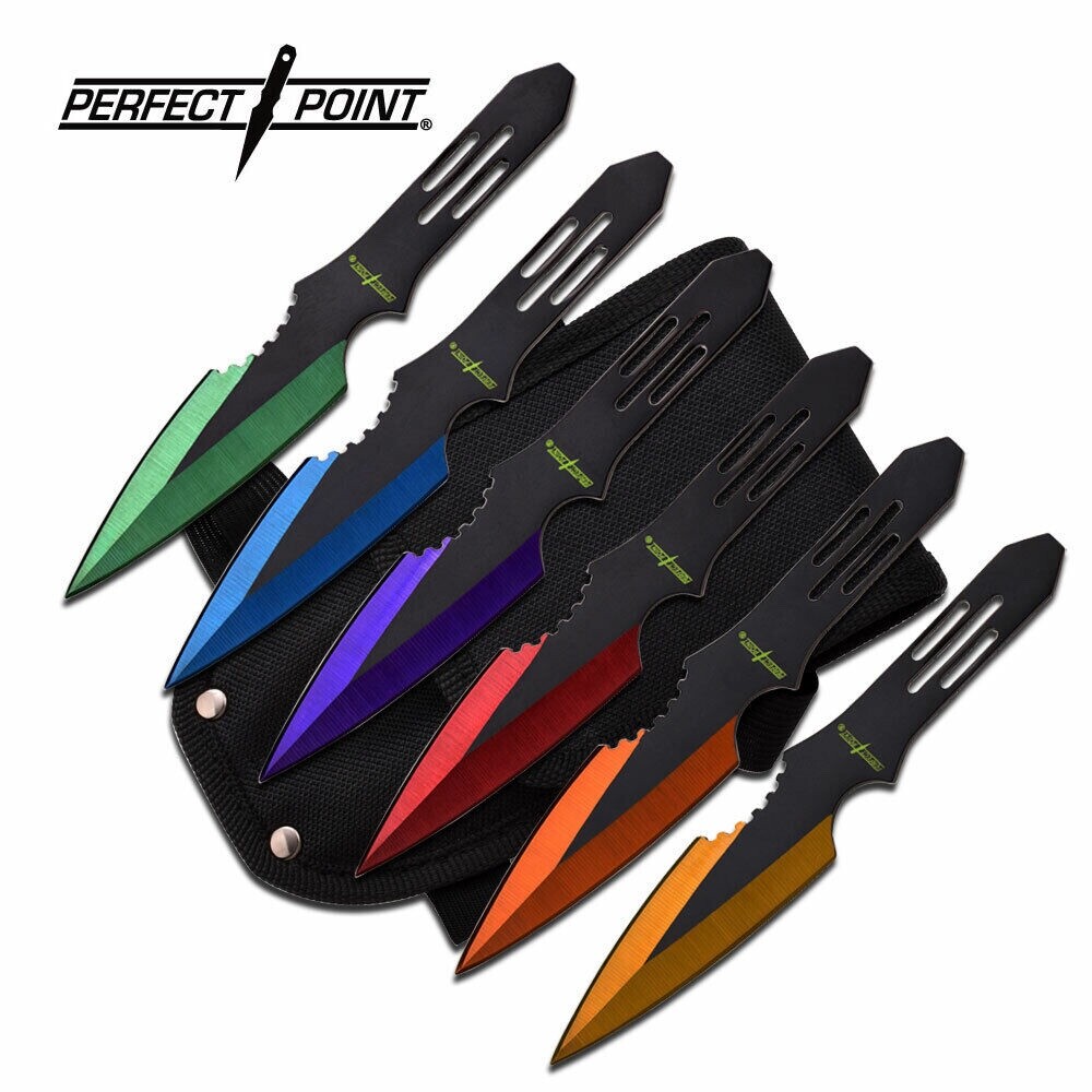 New 6 Pack Perfect Point Multi Color Throwing Knife Set - Rainbow