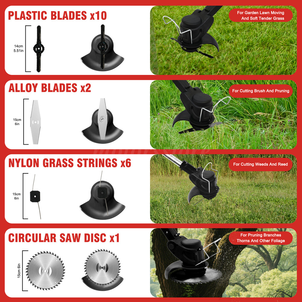 Cordless String Trimmer, Edger Weed Whacker Grass Eater Lawn Cutter w/2*2000mAh