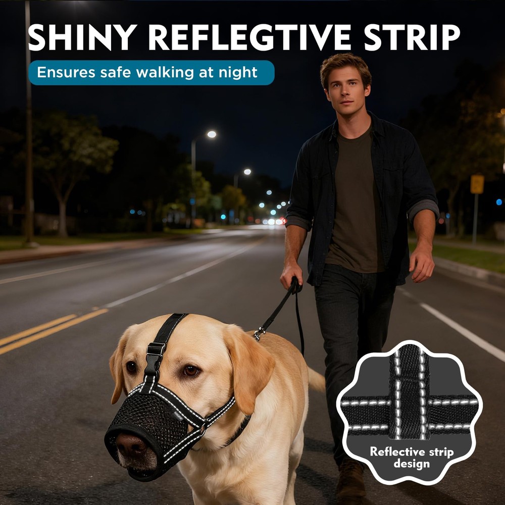 Dog Muzzle for Large Dogs, Soft Mesh Muzzle to Prevent Biting & Barking, Secu...