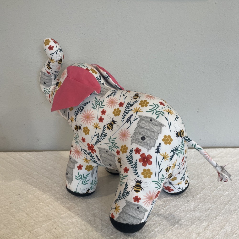 Handmade Bumblebee Print Springtime Elephant! Stuffed Cotton