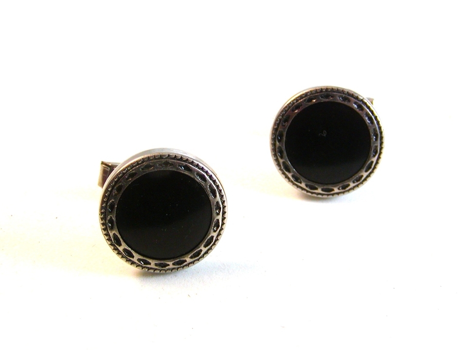 Vintage Silver Tone & Red Cufflinks