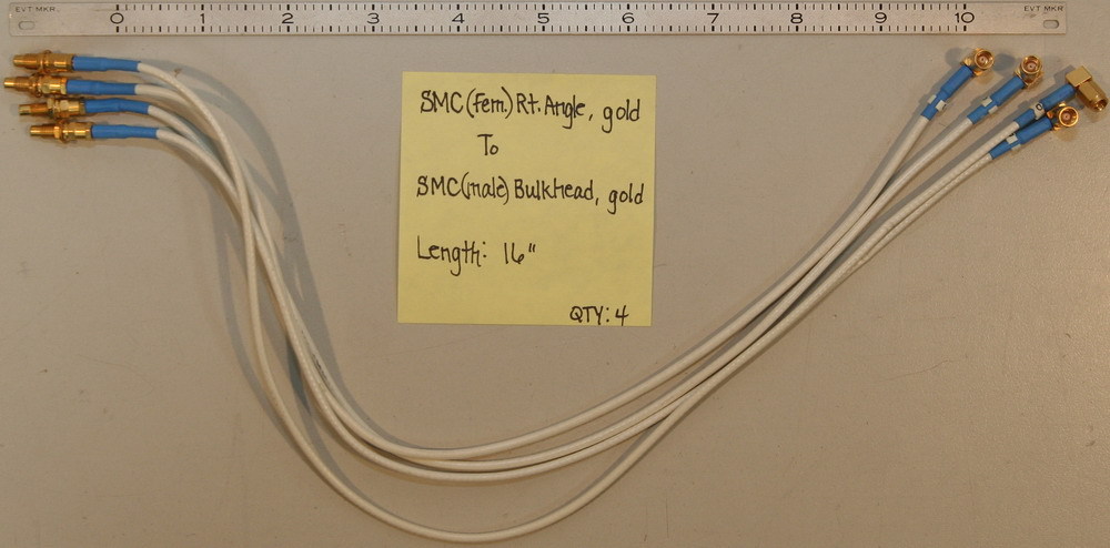 (4) SMC(M-Bulkhead)-SMC(F) Right Angle Gold Cables 16"