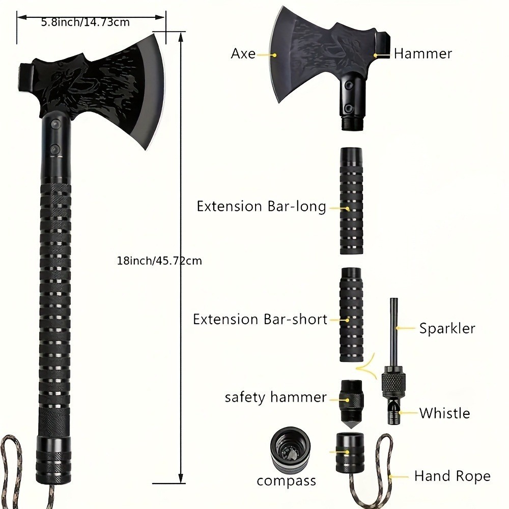 18" Tactical Camping Axe with Sheath - Multi-Functional Survival Gear Tool Kit