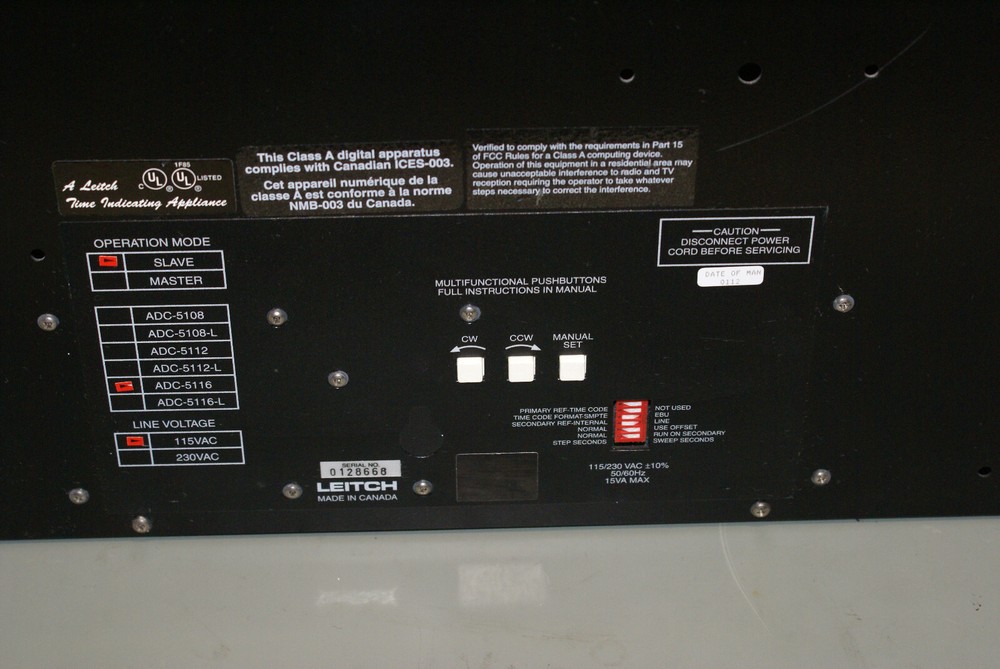 LEITCH ADC-5116 SLAVE 16" Analog Studio Timecode Wall Clock 2D