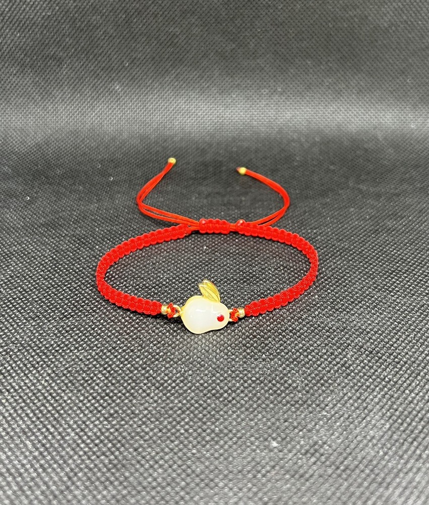 Red String Protection Bracelet, White Jade Rabbit Adjustable Bracelet, Gift Idea