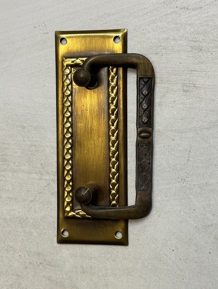 (2) Antique Escutcheon Brass Drawer Drop Handle Pulls w/Backplates