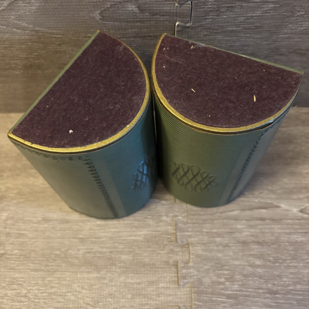 Vintage MCM Green Leather Wrapped Half Round Bookends