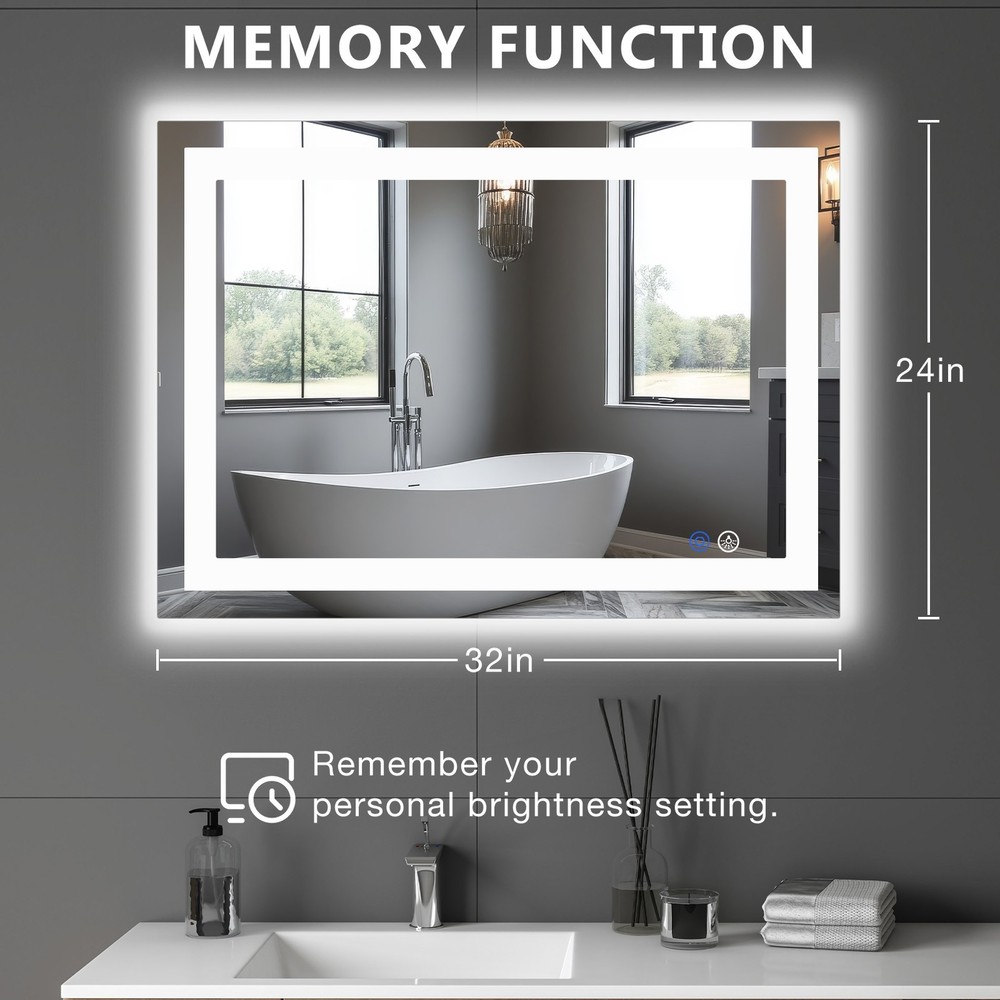 Bathroom LED Light Wall Vanity Mirror with Anti-Fog Dimmable Rectangle Mirrors