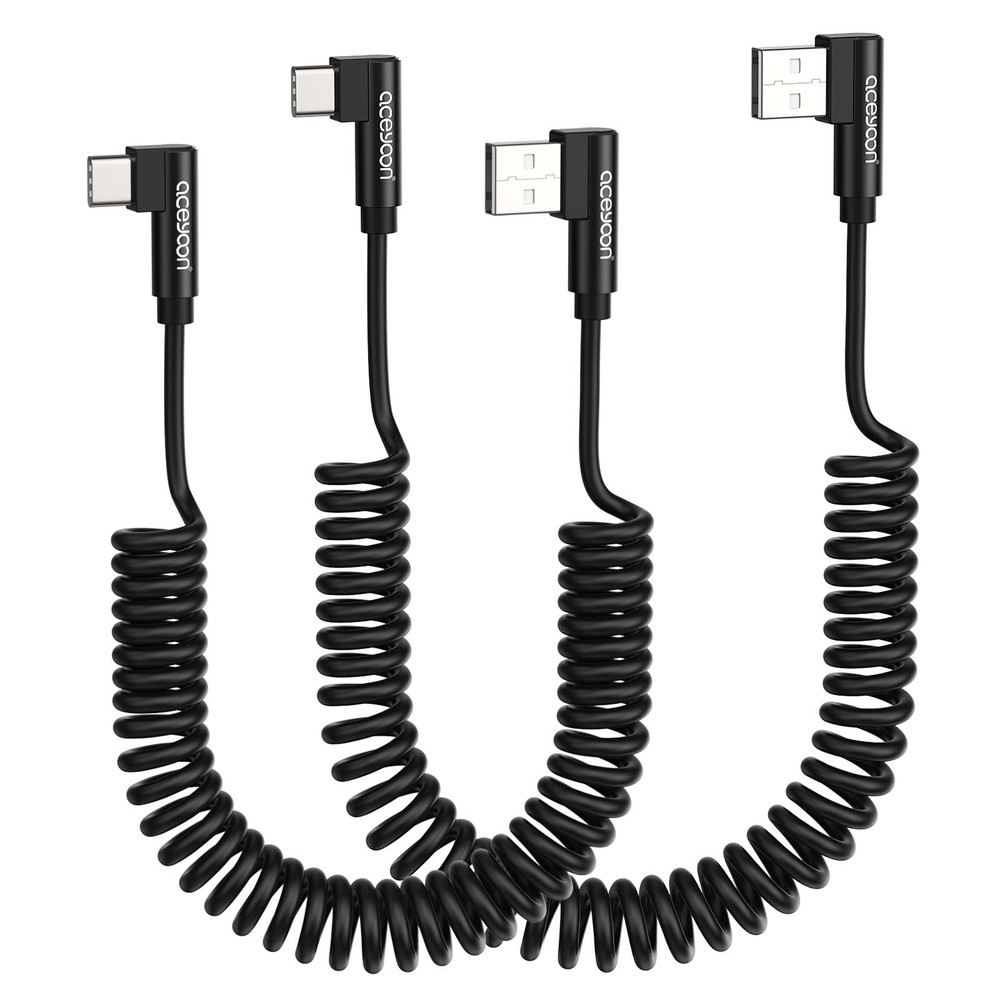 Coiled USB C Cable 90 Degree Right Angle Type C Charging Cord 2 Pack 31 In
