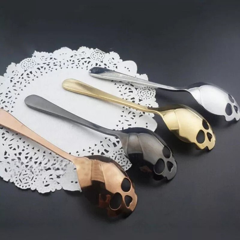 Skull Head Coffee Spoon Original Silverware Kitchen Utensil Lot 4Pcs
