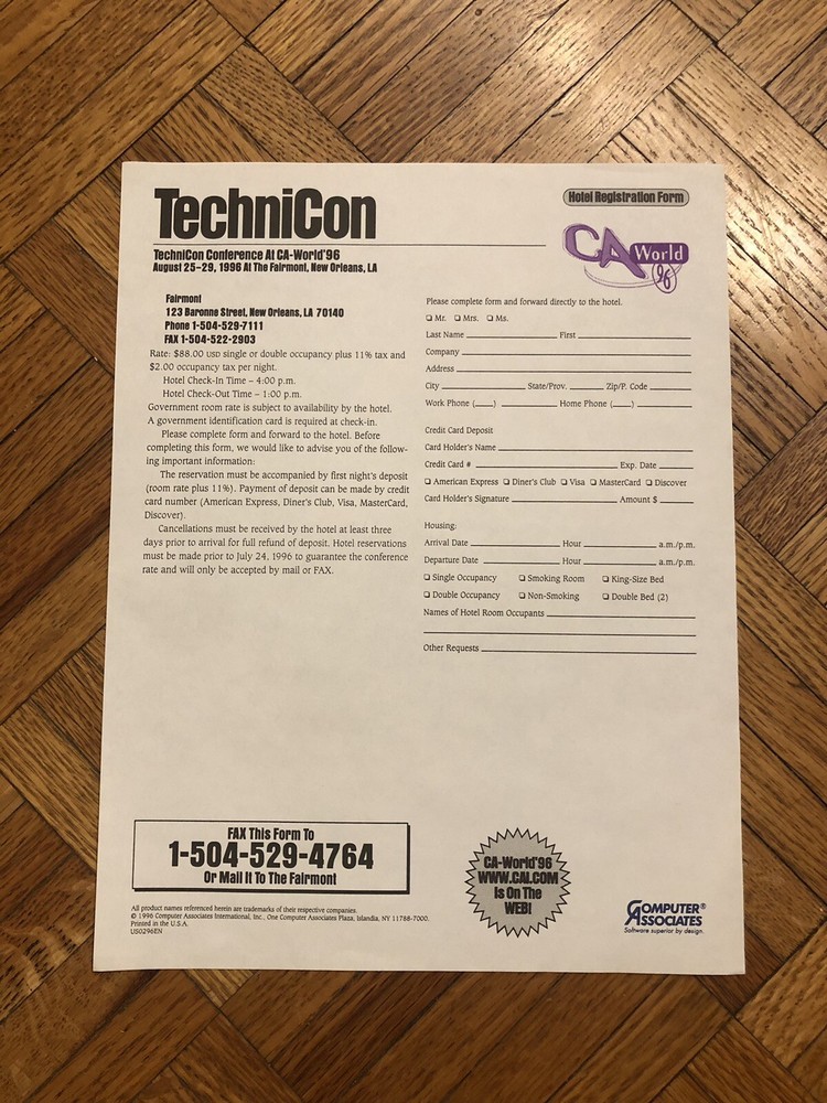 1996 TechniCon Tech Conference At CA-World New Orleans Info Packet