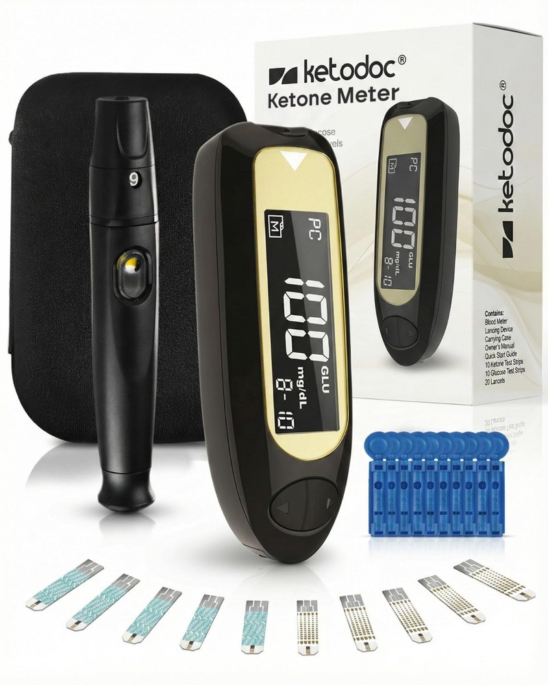 Ketone Testing Kit - Auto-Coding Slim Meter, 10 Test Strips, 20 Lancets for Keto