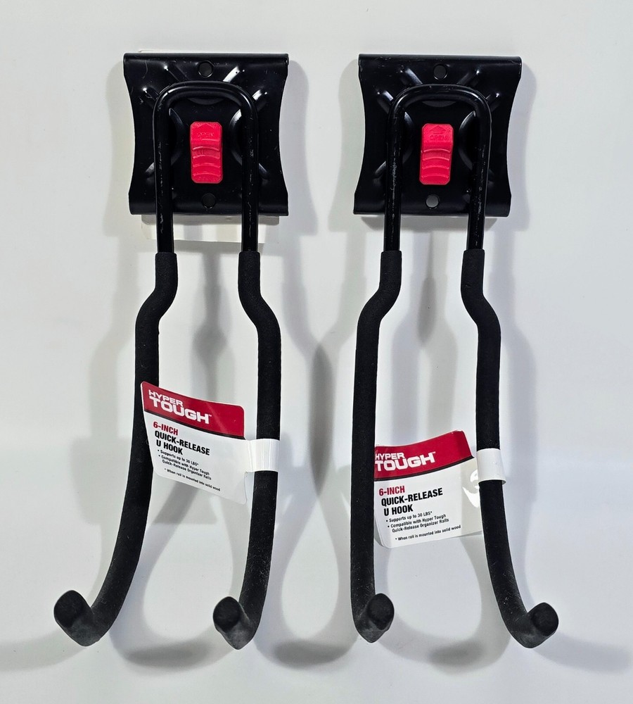 (2) Hyper Tough 6-inch Quick-Release U Hook for Snap Rail, Organizer, Wall Mount