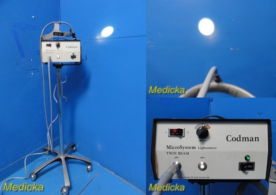 Codman Microsystem Twin Beam Light Source W/ Headlight & F/O Light Guide ~ 29685