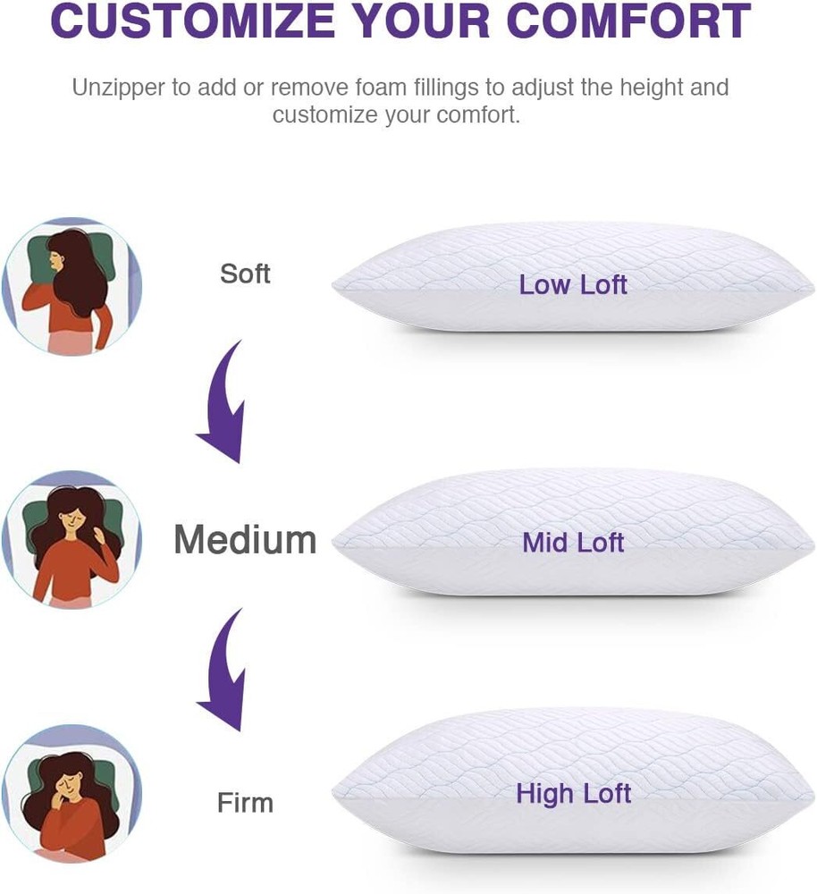 Queen Cooler Pillow 2-Piece Set, Memory Foam Pillow, Adjustable Elasticity