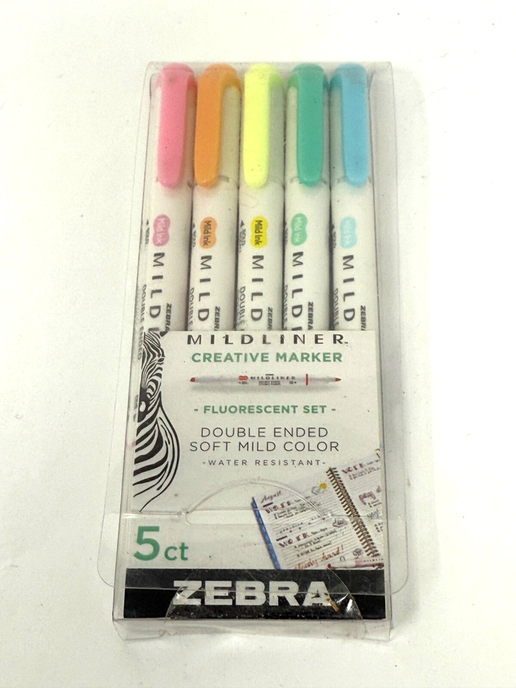 Zebra Mildliner Creative Highlighter Marker - Double Ended - Fluorescent Set 5Pk