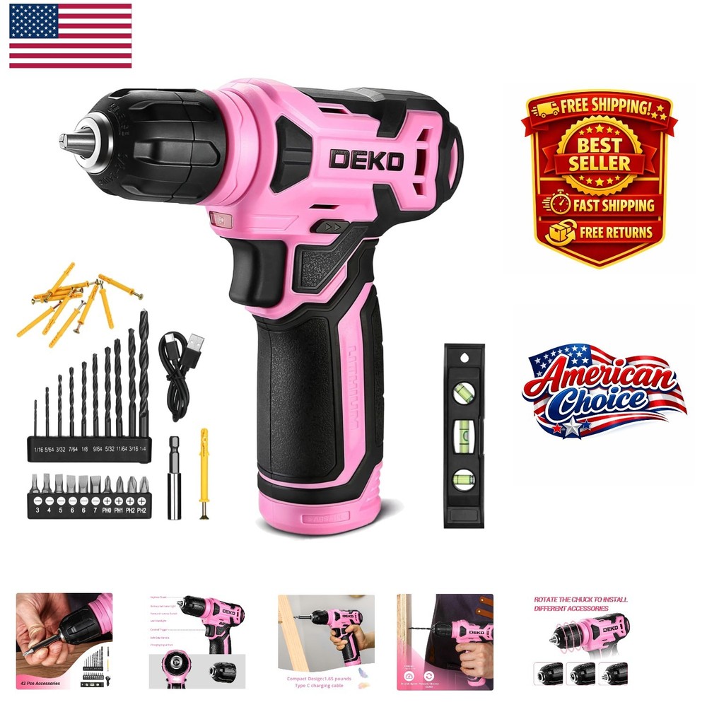 Powerful 8V Cordless Drill Kit: LED, 42PC Accessories & Variable Speed Control