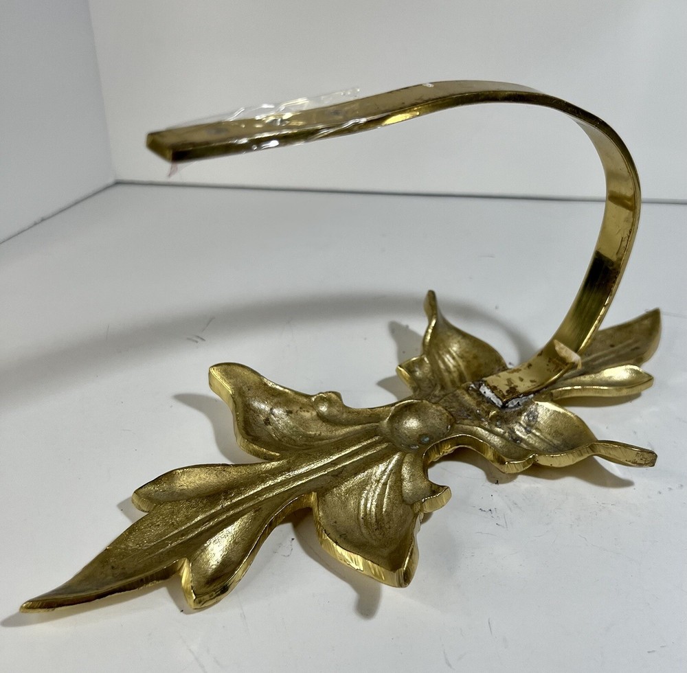 Drapery Tieback Large Brass Wall Mount Bow Leaf Lacquered Pull Back