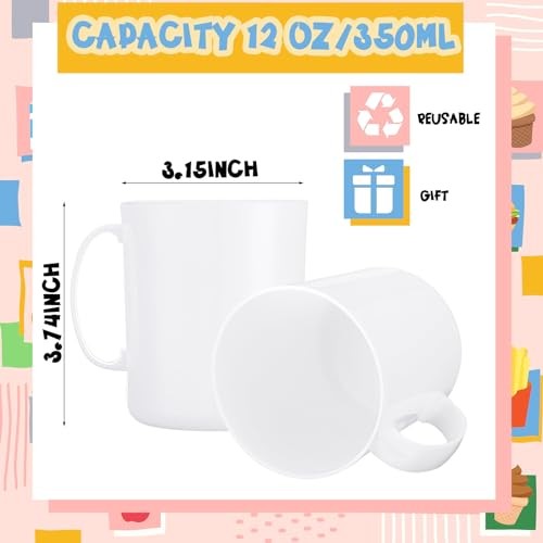 Pcs Plastic Mugs with Handle oz Unbreakable Plastic Coffee Mugs 12 White
