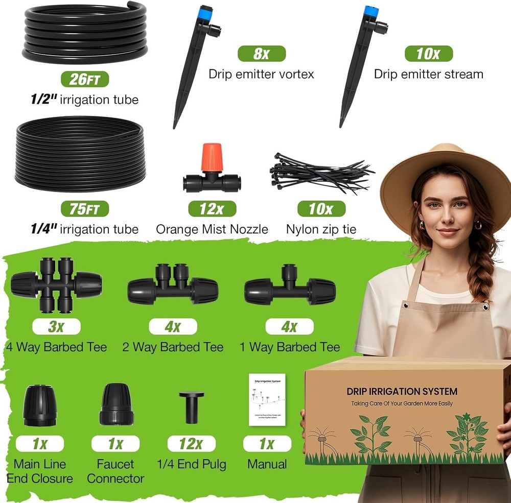 Greenhouse Micro Drip Irrigation Kit - 226ft Automatic Watering System