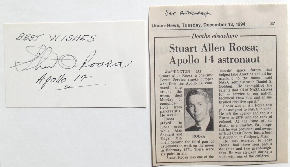 Stuart Roosa Apollo 14 Mission Command Module Pilot Signed Autographed Card