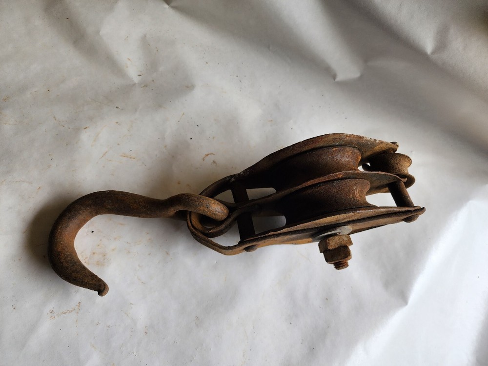 Vintage Steel Rope Double Pulley with Hook Rustic Decor
