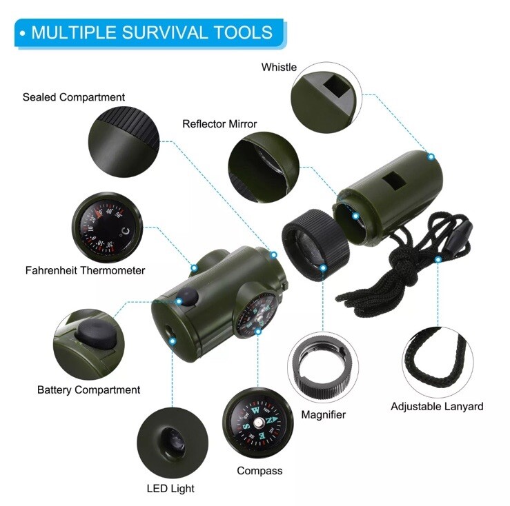 Outdoor Professional 7-in-1 Multifunctional Survival Whistle,