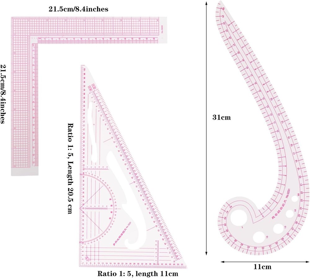 French Curve Ruler Set Acrylic 3pc Sewing Pattern Making