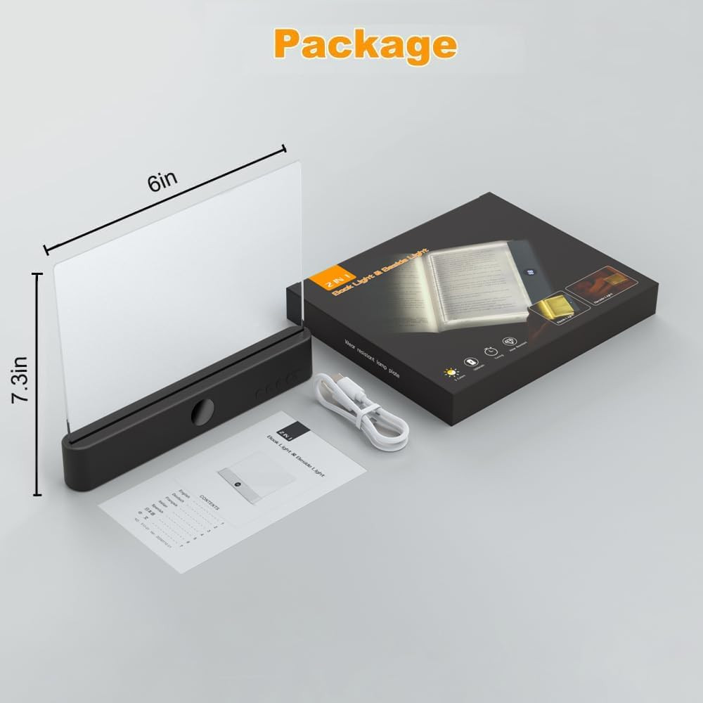 Book Light, Rechargeable Clear LED Flat Reading Light with 3 Colors Timer, D...