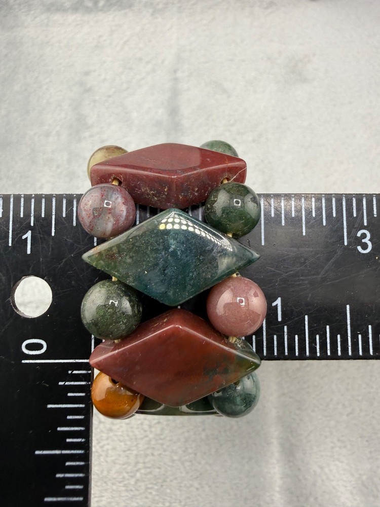 Polished Stone Bracelet Geometric Stretch 7.5”