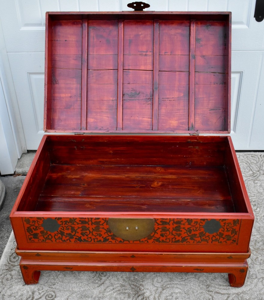 Antique Painted Asian Trunk on Stand
