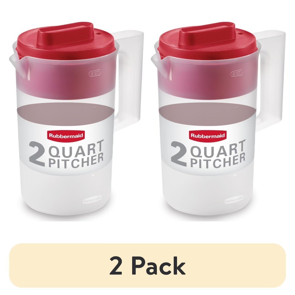 (2 pack) , Pitcher, Plastic Pitcher, Clear/Red, 2 Quart, plastic, 2 quart,