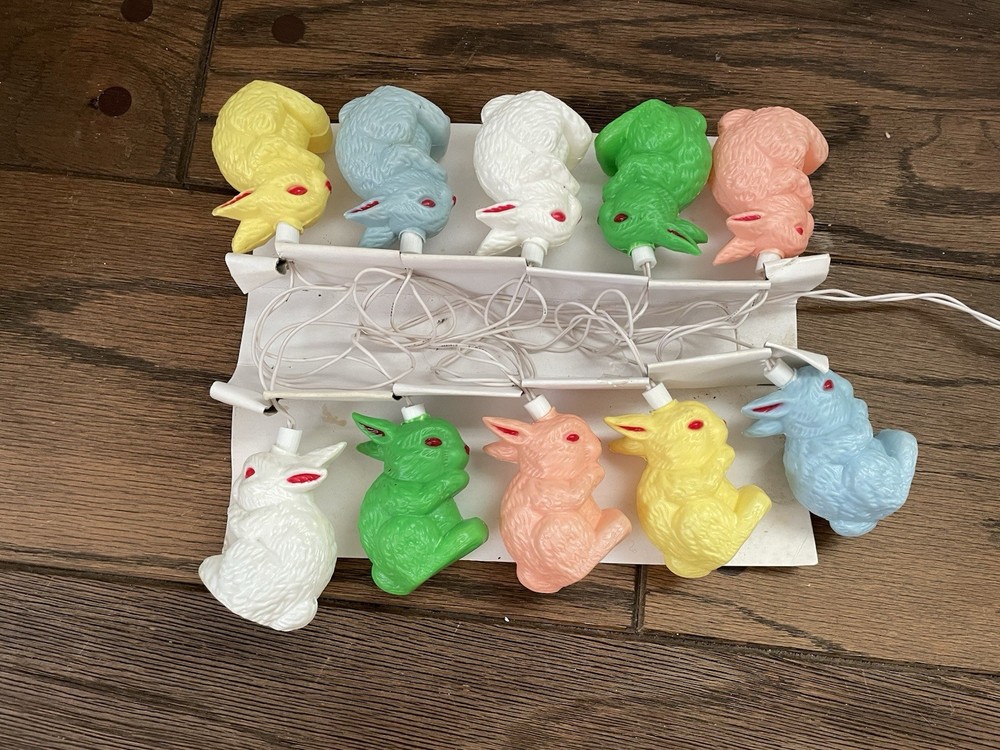 Vintage Plastic Easter String Light Covers Multi Color Bunnies Red Eye Bunny
