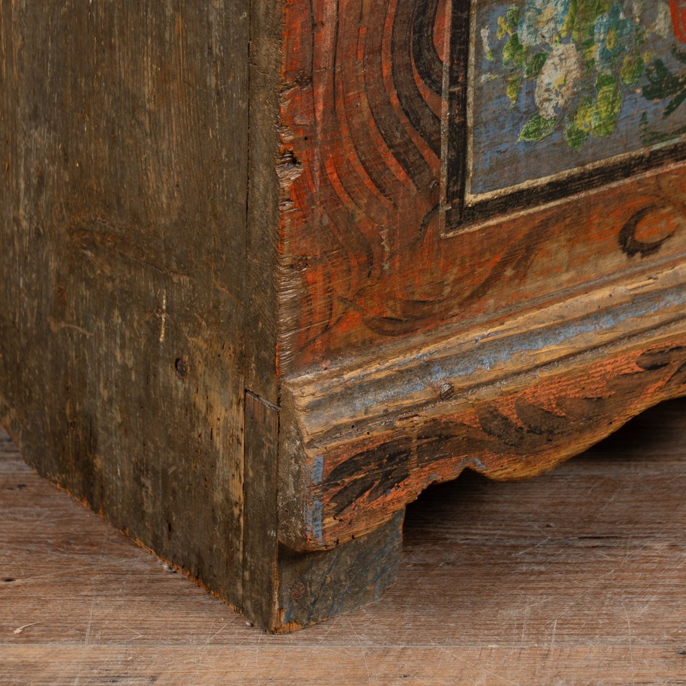 Long Narrow Hand Painted Pine Trunk Bench, Dated 1889