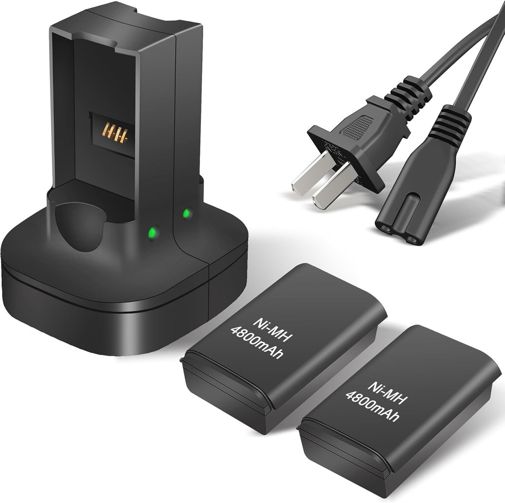 2 Battery Pack & Charger Dock For Microsoft Xbox 360 Wireless Controller Black