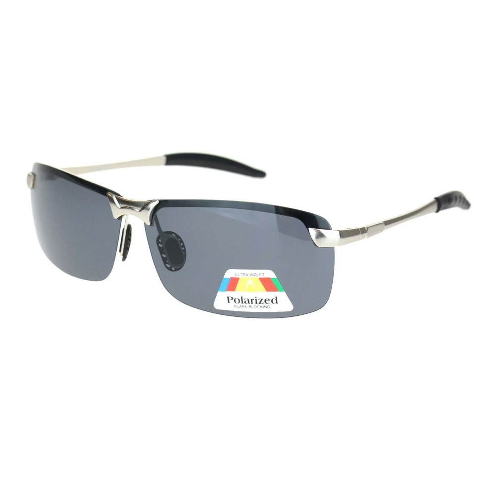 Polarized Lens Sunglasses Mens Half Rim Rectangular Metal Frame UV 400