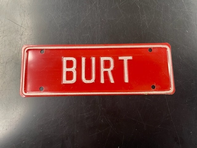 VINTAGE NOS BICYCLE NAME PLATE LICENSE PLATE BURT