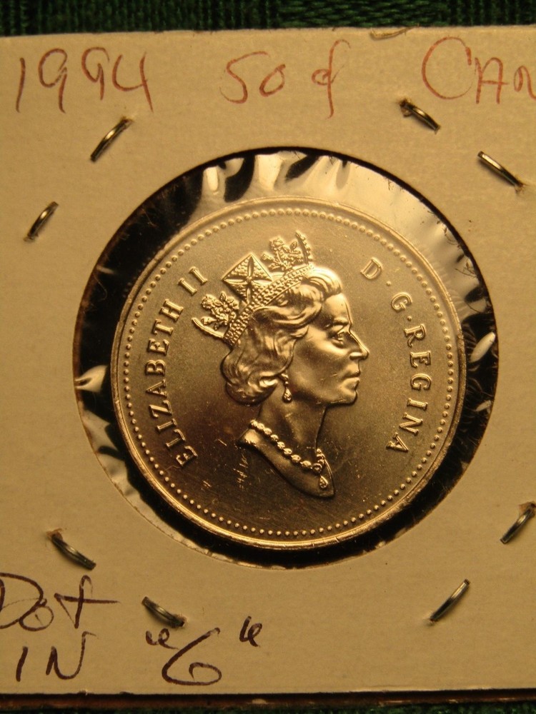 1994 CANADA 50c. SCARCE MINT ERROR with DoT in "G" & REGULAR 1994..2 COINS