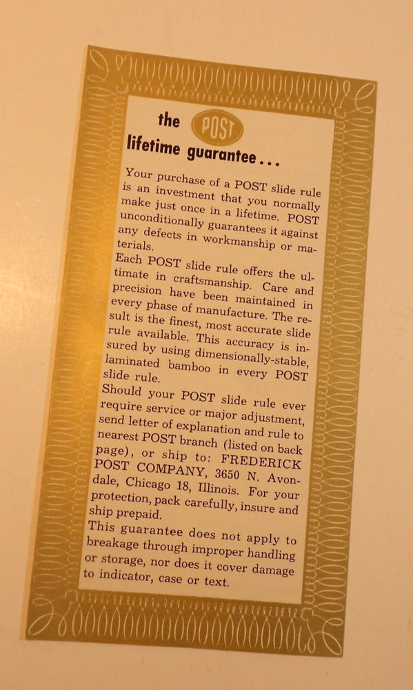 POST VERSALOG 1460 Engineer Slide Rule Case Belt Loop Instructions JAPAN E5
