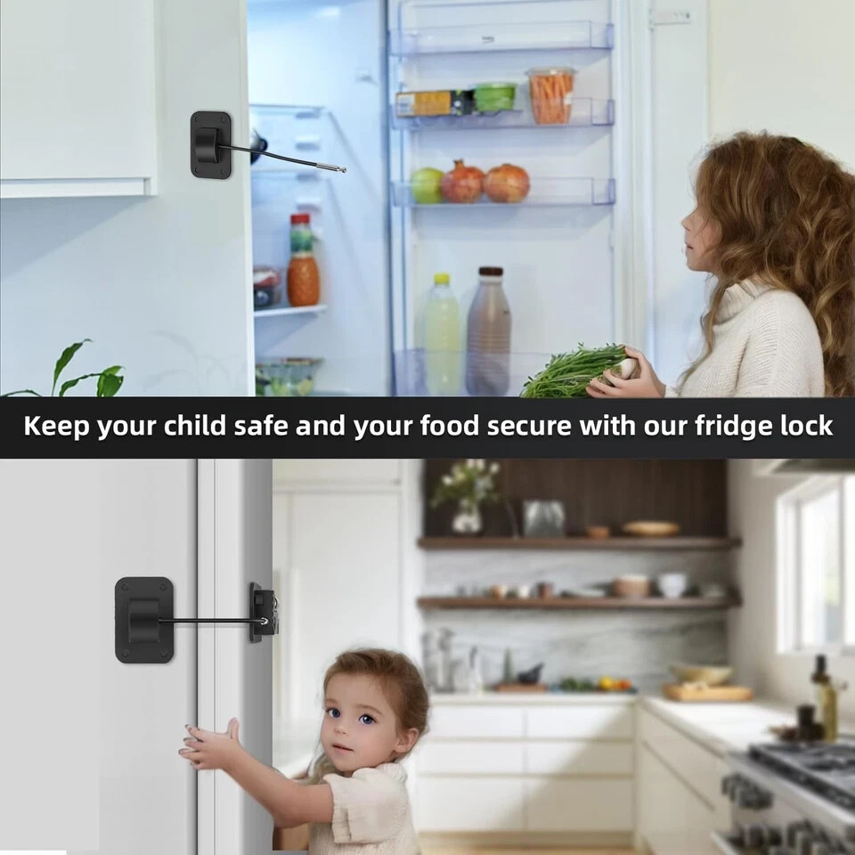 Fridge Lock, Upgraded Refrigerator Lock Combination, Freezer for Black