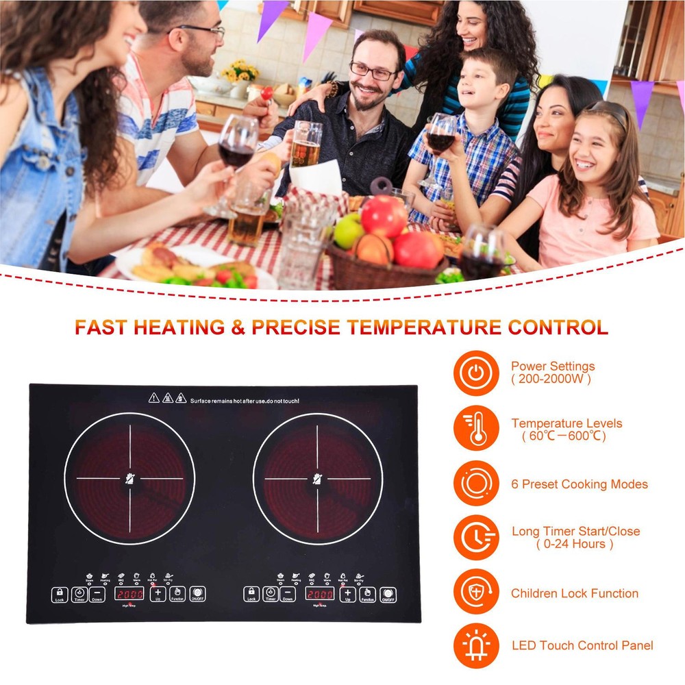 Electric Ceramic Cooker 2 Burner Cooktop 2000W+2000W Touch Control Cooktop---
