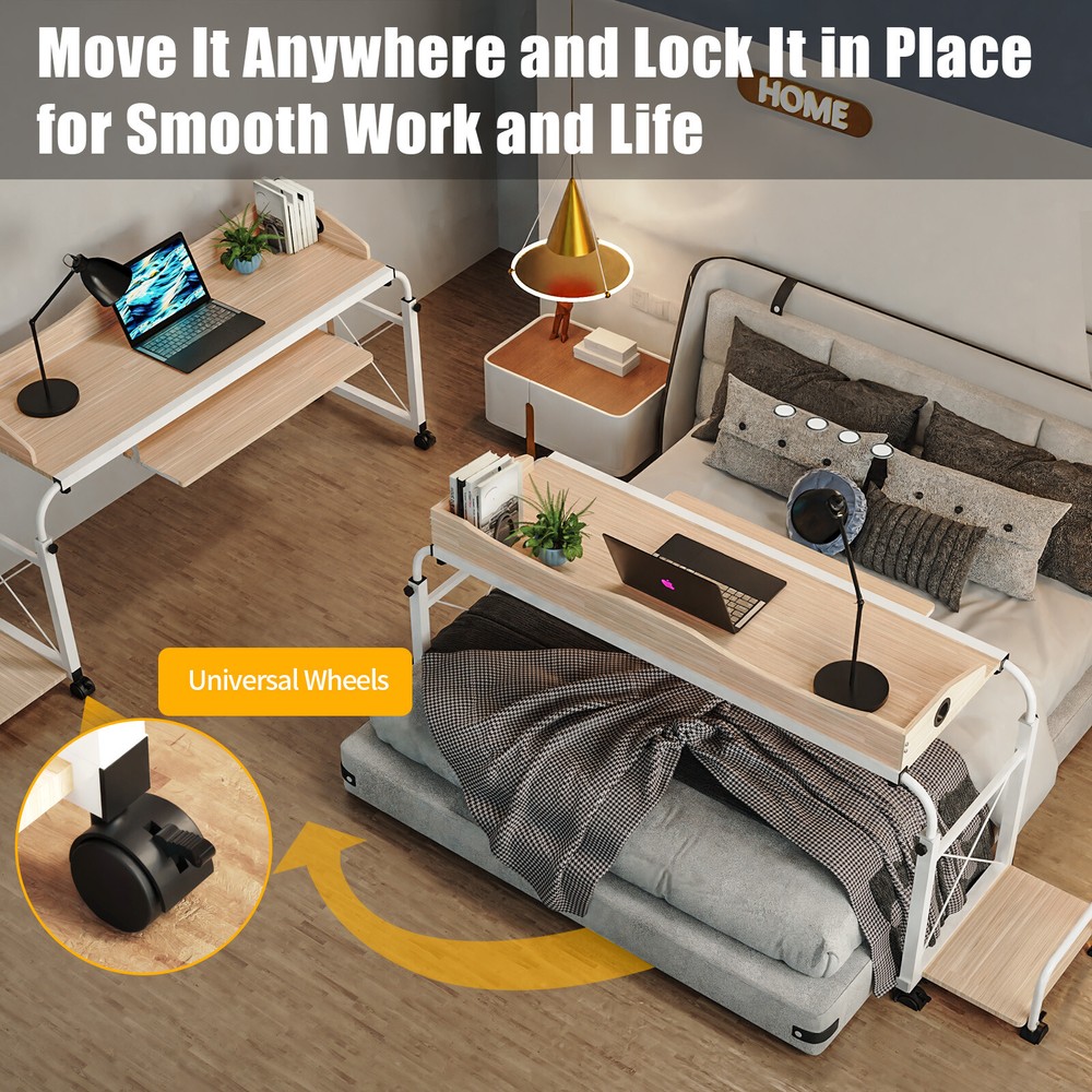 Overbed Table With Wheels Adjustable Over Bed Desk Multi-Functional Table Home