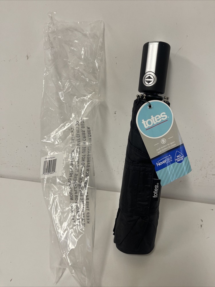 Totes Mini Neverwet Technology Umbrella Black 43” Coverage New