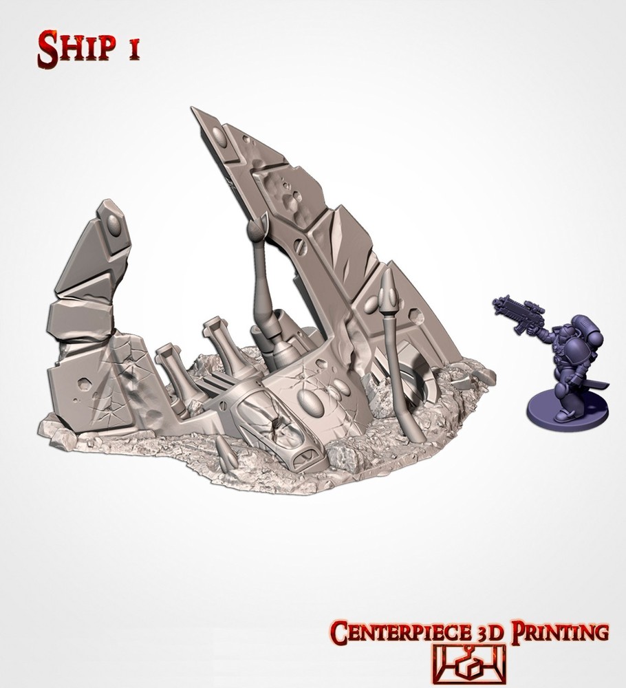 Xenos Crashed Ships - 3d printed Terrain Scenery for Grim Future