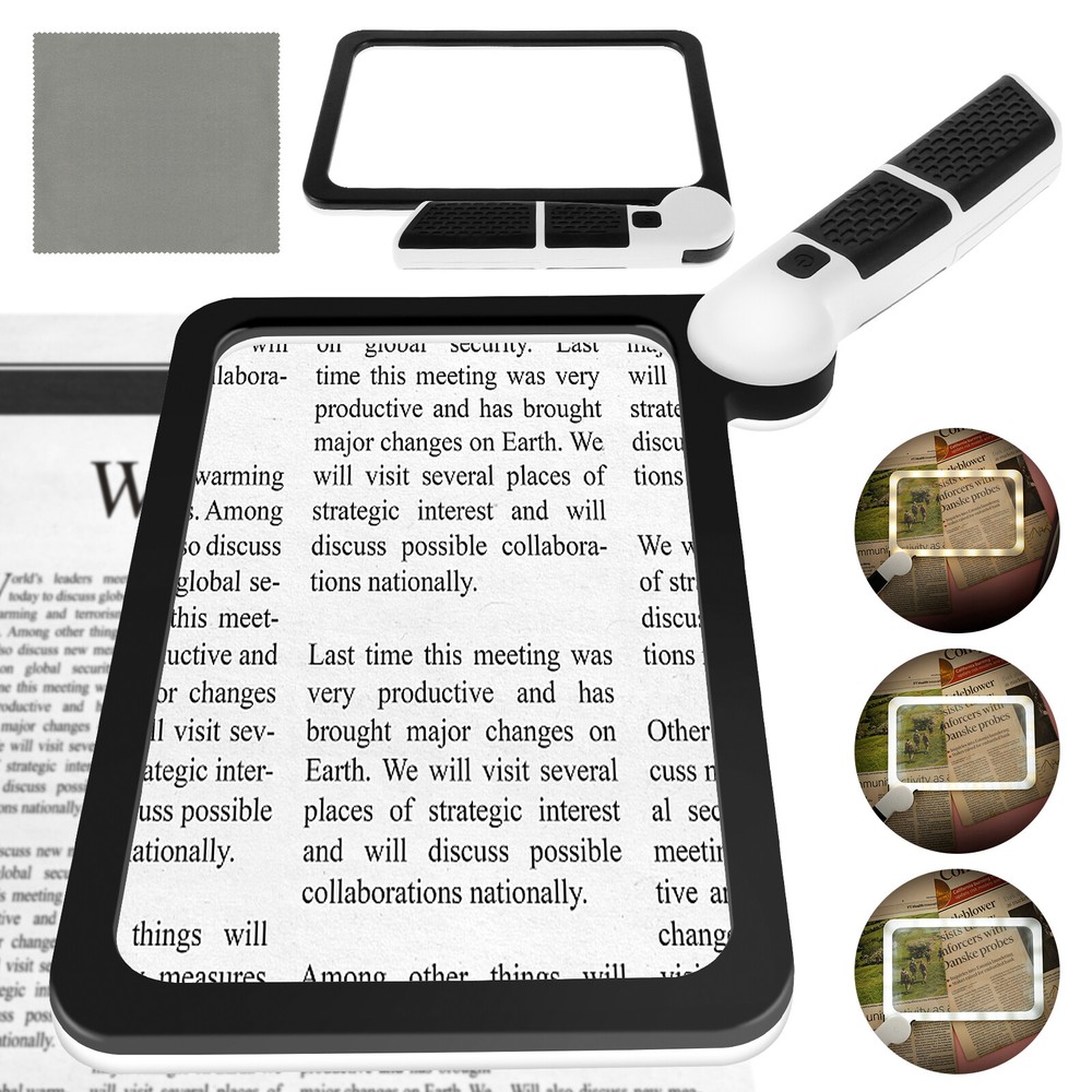 5X Magnifying Glass for Reading, Full-Page Large Rectangle Lighted Magnifier
