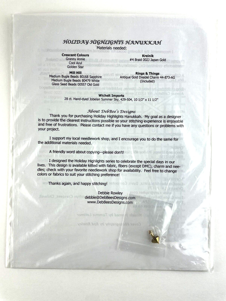 DebBee's Designs Needlepoint Pattern Hanukkah Chart Holiday Highlights 2005