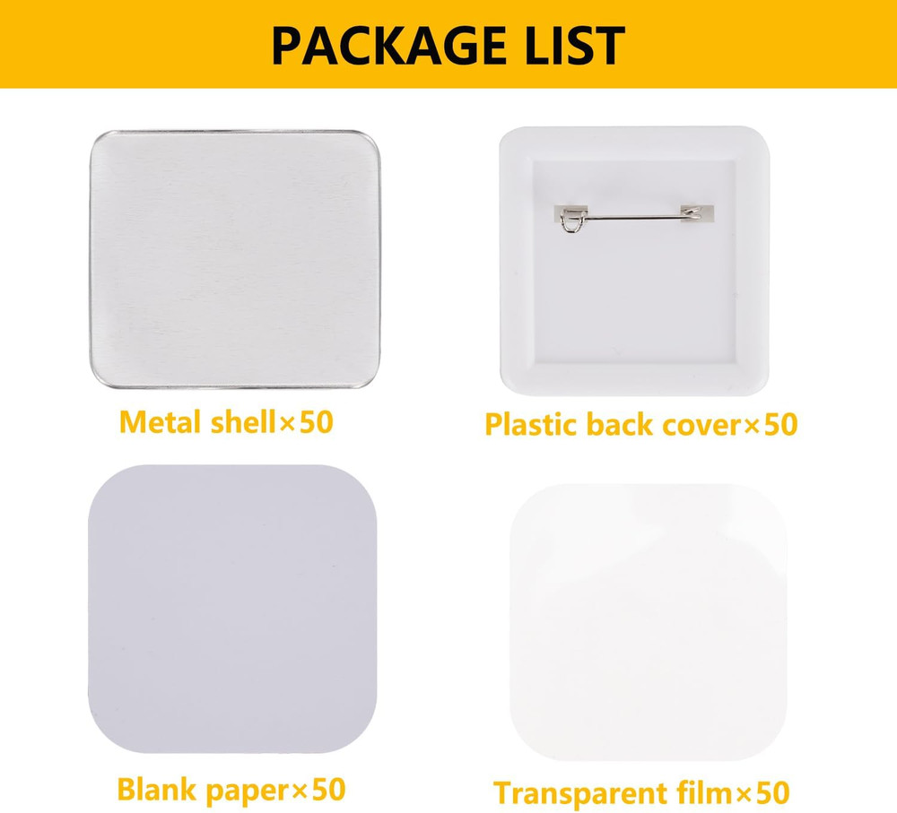 50Sets Square Button Parts for Square Button Maker Machine 2 * 2Inch(50 * 50Mm)