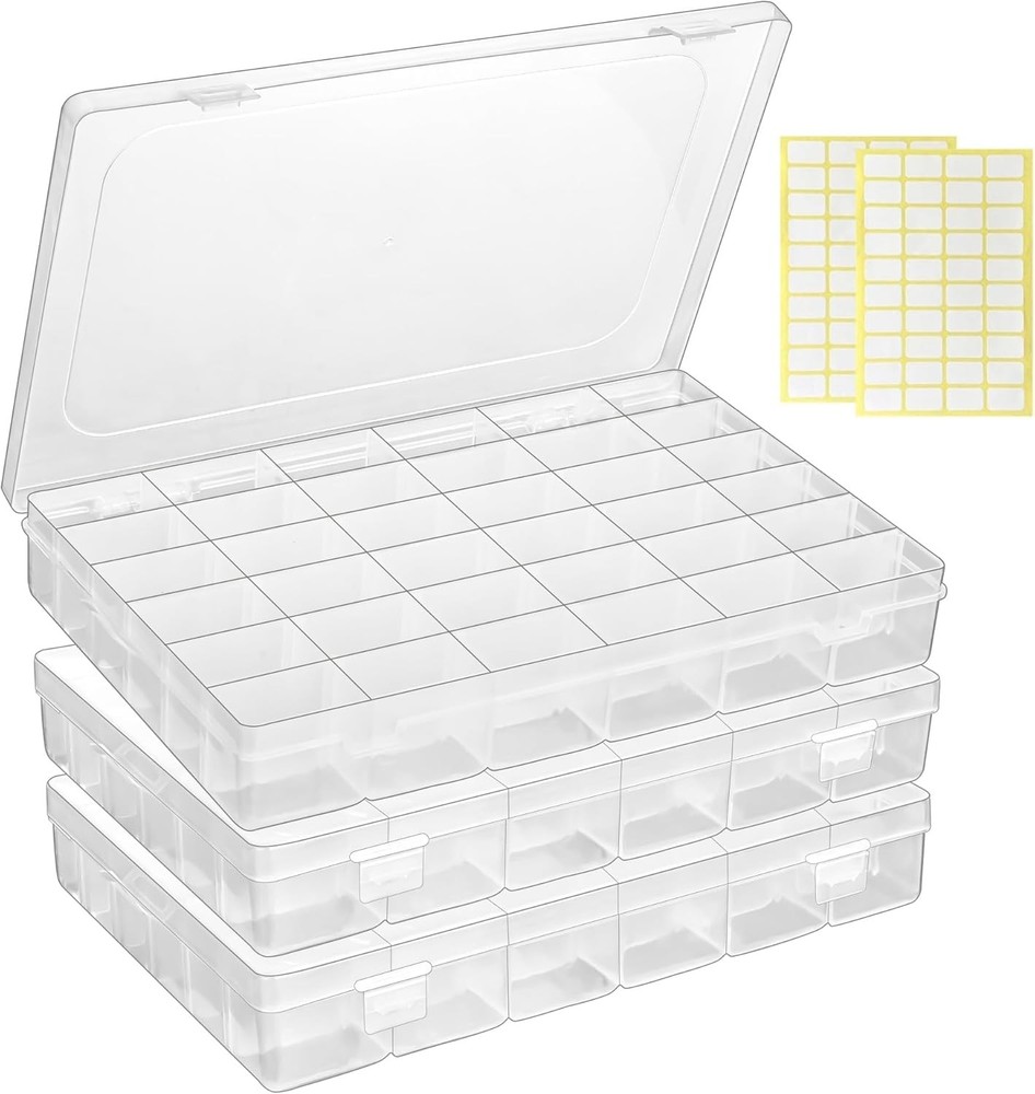 3 Pcs 36 Large Grids Clear Plastic Organizer Compact, Clear-3pack-108