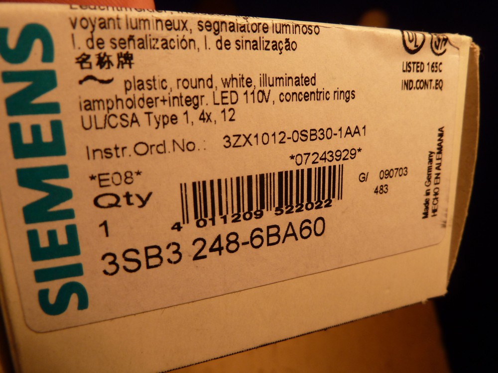 SIEMENS INDICATOR LIGHT (WHITE) 3SB3 248-6BA60 [10F]